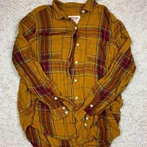 🍁Plaid Mustard Boyfriend style button down